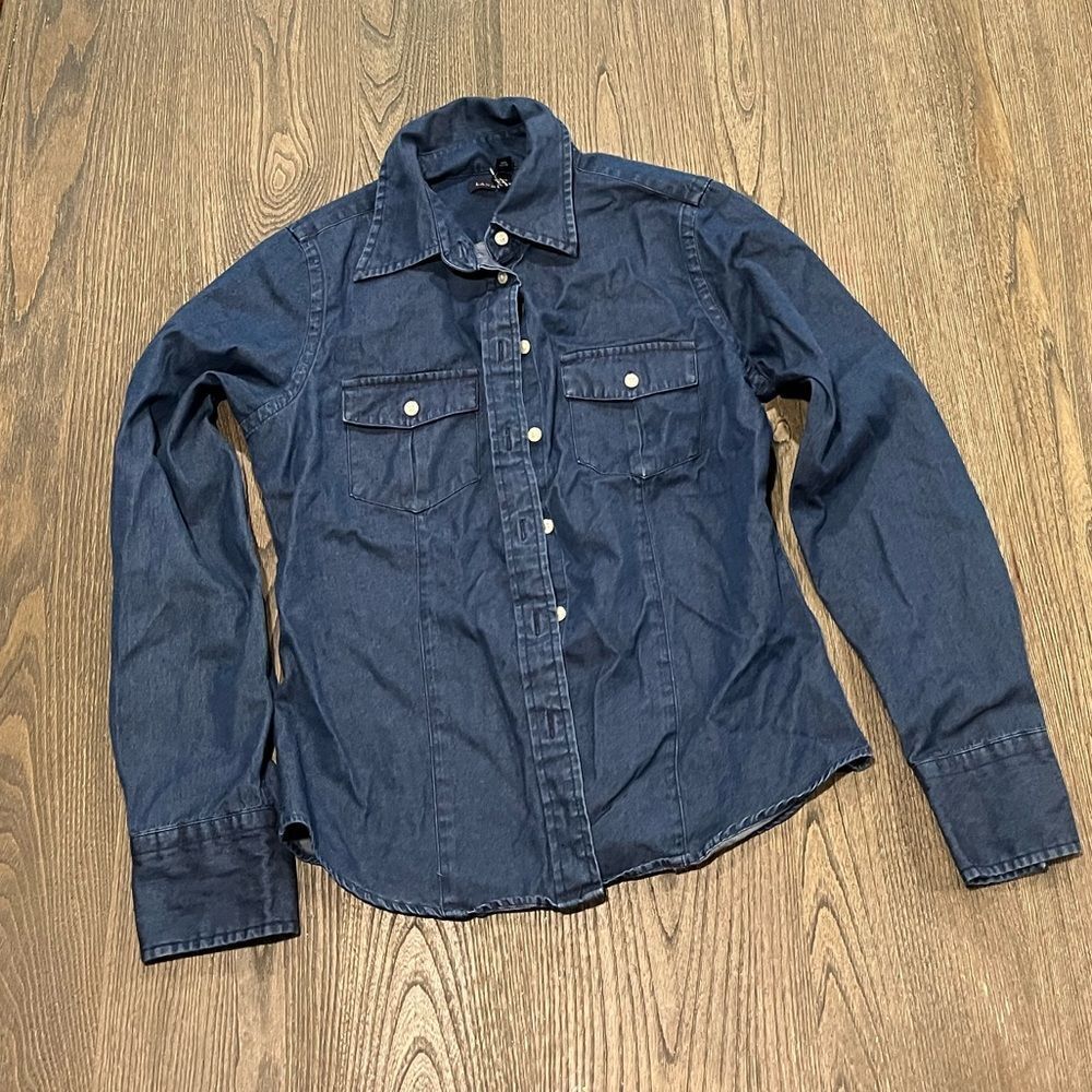 COPY Land's End Denim Chambray Button Front Blouse Size XS-S